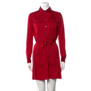 $490 Marissa Webb Red Silk Shirtdress Womens XS Long Sleeve Button Front Dress